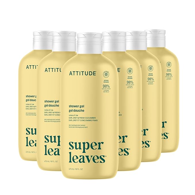 ATTITUDE Body Wash EWG Verified Shower Gel Dermatologically Tested Plant and Mineral-Based Vegan Personal Care Products Earl Grey &amp Fresh Cucumber Scent 16 Fl Oz (Pack of 6)