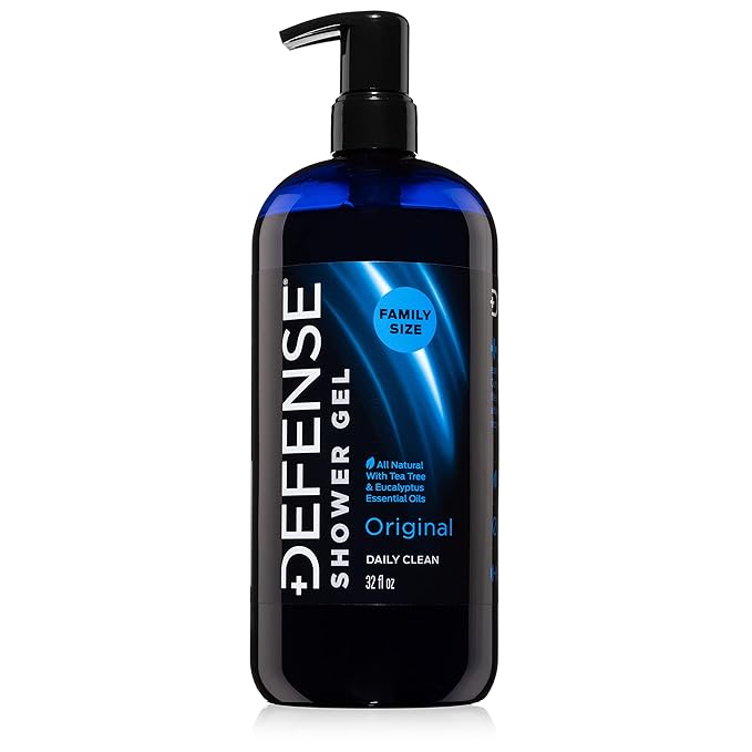 Defense Soap Shower Gel 32 oz + 3 Packs of Body Wipes | Natural Tea Tree &amp Eucalyptus Formula | Antifungal Body Wash and Portable Cleansing Wipes for Athletes Gym Camping &amp Active Lifestyles