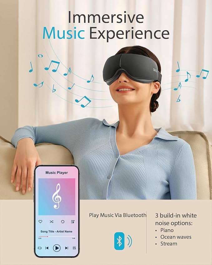SKG Heated Eye Massager Portable Eye Mask for Relax &amp Eye Strain Relief Bluetooth Massaging Eye Massager Ideal Mother's Day/Birthday Gift for Mom Dad Women Men