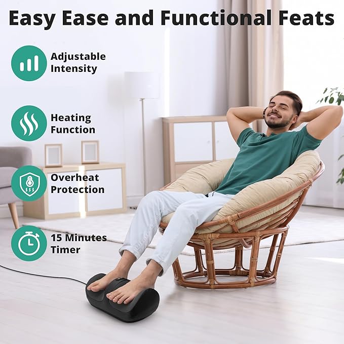 Medcursor Foot Massager with Heat - Foot and Calf Massager with Massage Roller Deep Massage for Plantar Fasciitis Pain Relief Neuropathy Relax for Home or Office Use (Not Cordless)