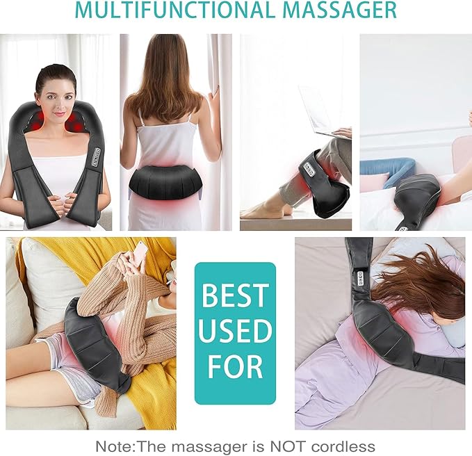 AERLANG Shiatsu Back and Neck Massager Back Massager Deep Tissue Kneading Neck and Shoulder Massage with Heat Electric Massage Pillow Fathers Day Gift Ideas from Daughter Son(NOT Cordless)