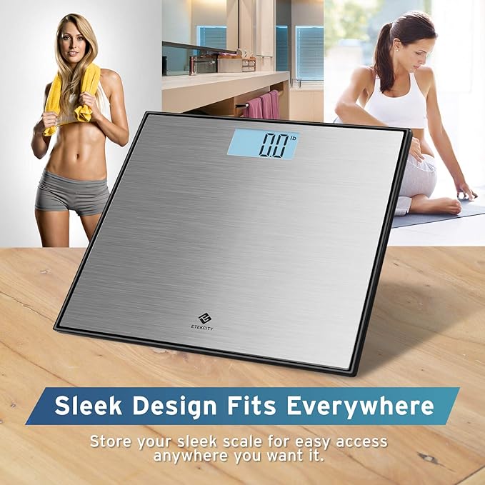 Etekcity Stainless Steel Digital Body Weight Bathroom Scale Step-On Technology Large Blue LCD Backlight Display 400 Pounds  Grey 12x12 Inch (Pack of 1)