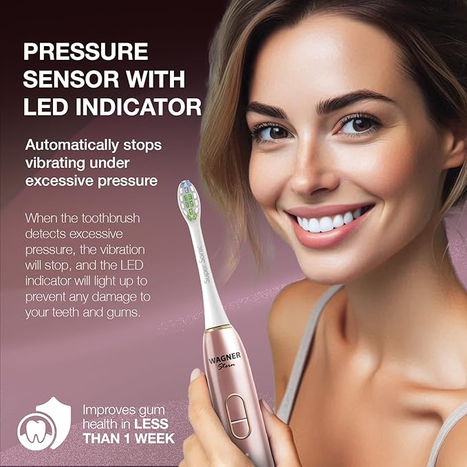 Wagner Stern IntelliBrush Series Whitening Electric Toothbrush with Pressure Sensor. Offers 4 Brushing Modes 3 intensities 8 Soft Brush Heads and a Luxury Travel case.