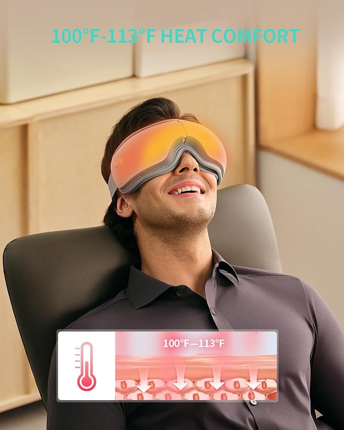 SKG Eye Massager with Heat &amp Music Valentine's Day Gifts for Her Him Foldable Sleep Mask for Migraine &amp Eye Strain 5 Massage Modes for Tired Eyes Relax Birthday Gifts for Dad Mom Men Wo