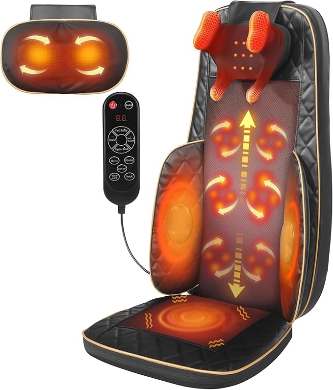 Neck and Back Massager with Heat - Shiatsu Full Back Walking Massager with Deep Kneading &amp Seat Cushion Vibration for Chair and Home Pain Relief Dual-Neck Detachable and Height Adjustment