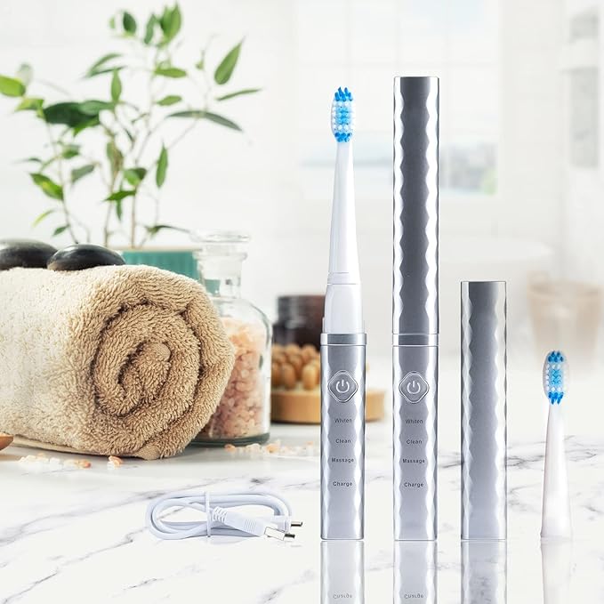 Pop Sonic USB Charge Anywhere Toothbrush(Silver) | Rechargeable Toothbrush w/Up to 40000 Brush Strokes/Minute-Long-Lasting Dupont Nylon Bristles -Teens &amp Adult with Quadrant Pacer &amp Timer