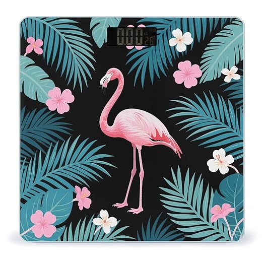Tropical Leaves Flamingo and Flowers Weight Scale Large Digital Bathroom Scales with Bright LED Display Non Slip Digital Scale and Step On Fashion Weighing Machine for Body