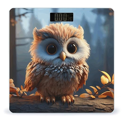 Cute Owl Bathroom Scale Rounded Smart Scale for Body Weight Automatic Power On/Off Weight Scales Accurate Bathroom Digital Scales for Pet Home Bedroom Kitchen