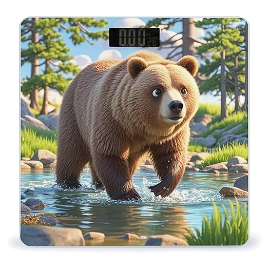 Bear Crossing The River Scale for Body Weight Highly Accurate Digital Bathroom Body Scale Digital Bathroom Scales for People Anti-Slip Large LCD Display Smart Scales