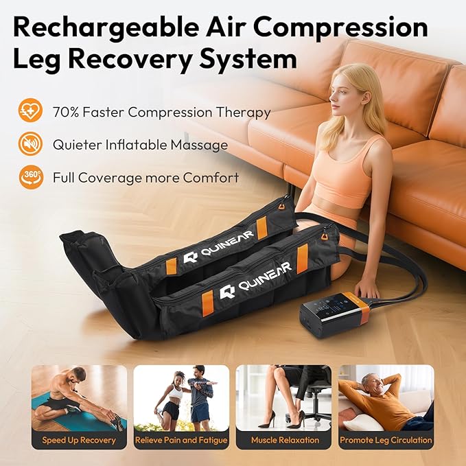 QUINEAR Cordless Leg Recovery System with 5-Zone Air Compression Leg Massager for Circulation with 11 Levels &amp 3 Modes Compression Boots for Athletes Officer Elderly(Large)