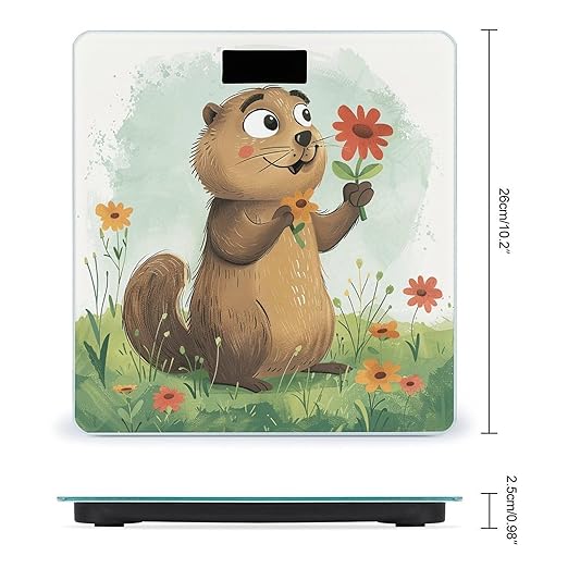 Digital Bathroom Scale for Body Weight Scale with Bright LCD Display High Accuracy Step-On Technology Auto On/Off Groundhog Holding Flower Digital Scales 400 Lbs /180kg
