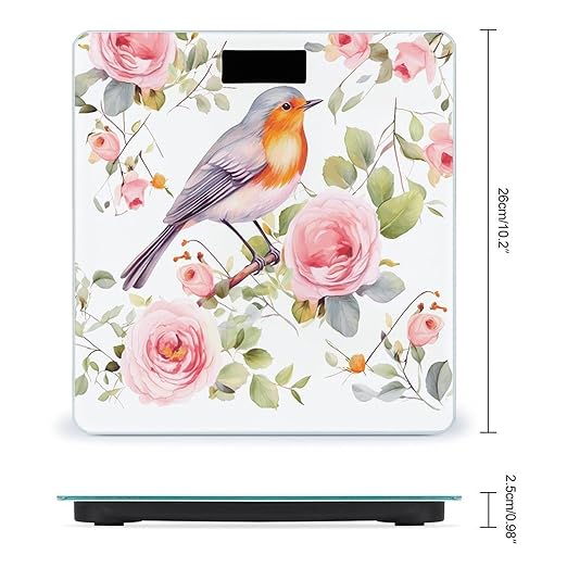 Digital Bathroom Scale for Body Weight Scale with Bright LCD Display High Accuracy Step-On Technology Auto On/Off Floral Print Watercolor Robin Bird Digital Scales 400 Lbs /180kg