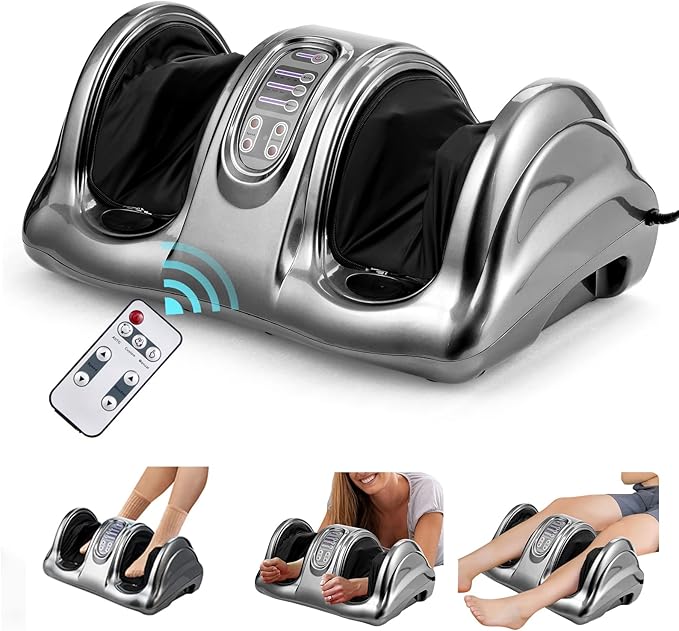 WELLHUT Foot Massager Machine Shiatsu Foot and Calf Massager for Ankle Calf Leg Arm Shiatsu Kneading Rolling Feet Massager Machine Gifts for Men and Women Gray
