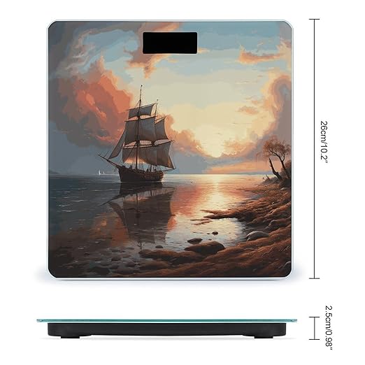 Sailboat Landscape Scale for Body Weight Anti-Slip Digital Bathroom Scale Sturdy Toughened Glass Weighing Scales High Precision Safe Rounded Corners Smart Scales