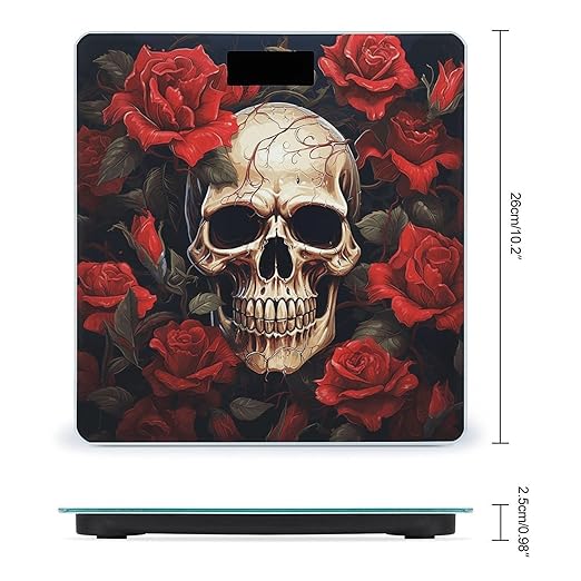 Digital Bathroom Scale for Body Weight Scale with Bright LCD Display High Accuracy Step-On Technology Auto On/Off Skull Rose-Red Digital Scales 400 Lbs /180kg