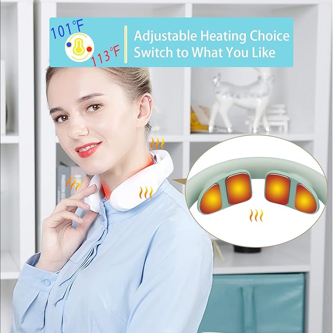 Super Light Neck Massager with 4 Massage Pads for Neck Tension Relief Portable Relax Machine Cordless Electric Massager 6 Modes 16 Intensities 2 Heating Indoor and Outdoor Use