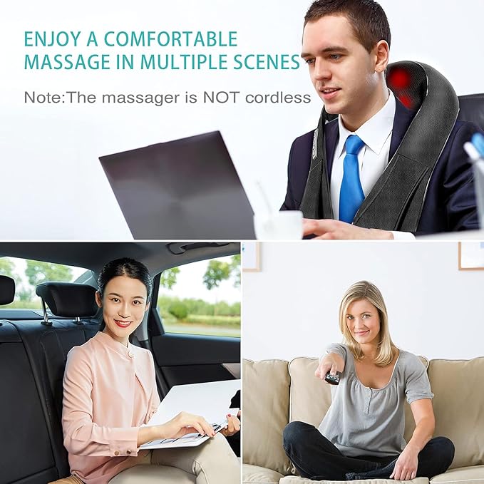 AERLANG Shiatsu Back and Neck Massager Back Massager Deep Tissue Kneading Neck and Shoulder Massage with Heat Electric Massage Pillow Fathers Day Gift Ideas from Daughter Son(NOT Cordless)