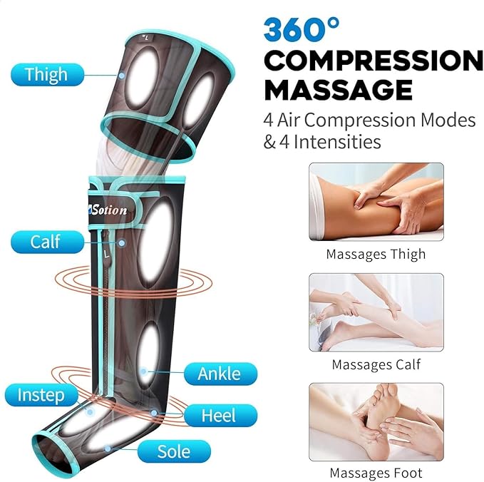 Leg Massager for Circulation and Pain Relief FSA HSA Eligible Air Compression Foot Massager with 3 Heat Levels 4 Modes 4-in-1 Foot Calf Knee &amp Thigh Knee Heating Therapy Gift for Mom Dad