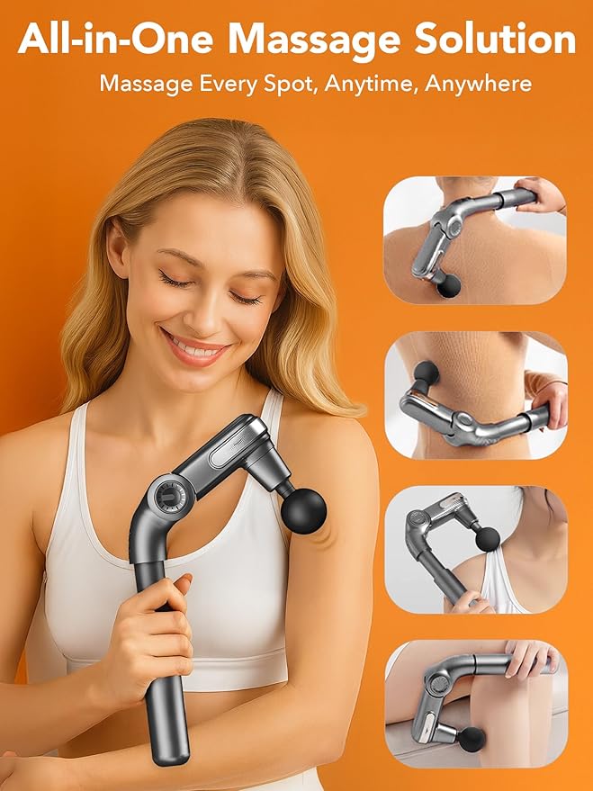Foldable Massage Gun Deep Tissue with Retractable HandleBack and Neck Massager for Pain ReliefHandheld Massager for Shoulder Lower Leg Waist– Perfect Gifts for Women  Father Mother Friends