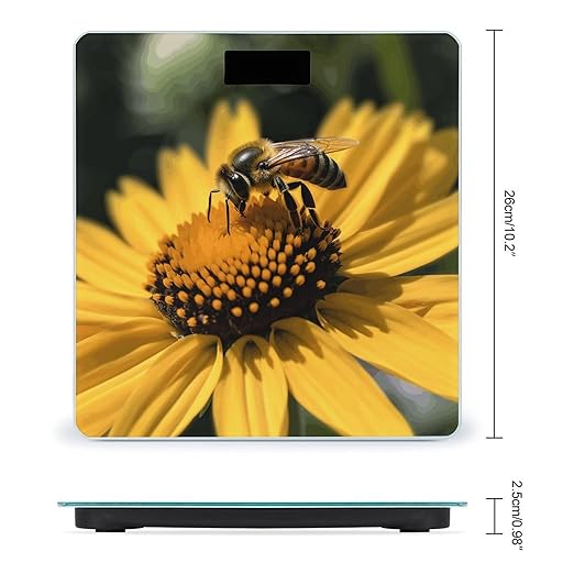 Yellow Flower with Black Bee Digital Bathroom Scale for Body Weight with High Precision Digital Weighing Scale with BMI Clear LCD Display and Step-On Measures Weight Up to 180kg