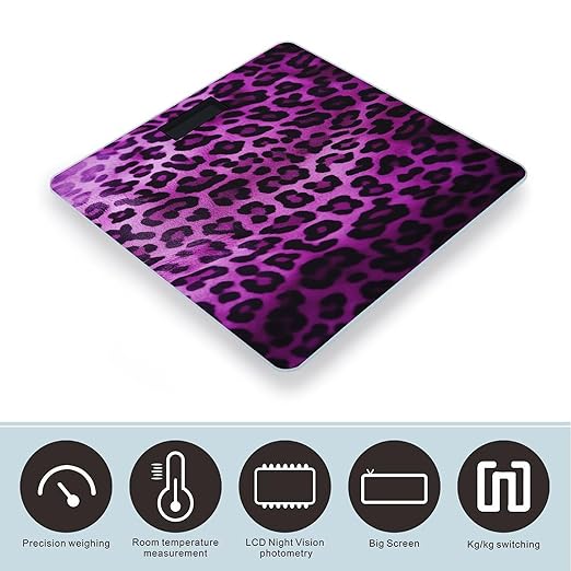 Purple Leopard Scale for Body Weight Accurate Digital Bathroom Scale Toughened Glass High Precision Scales Smart Weight Scales with Large LCD Backlight Display Weighing Machine