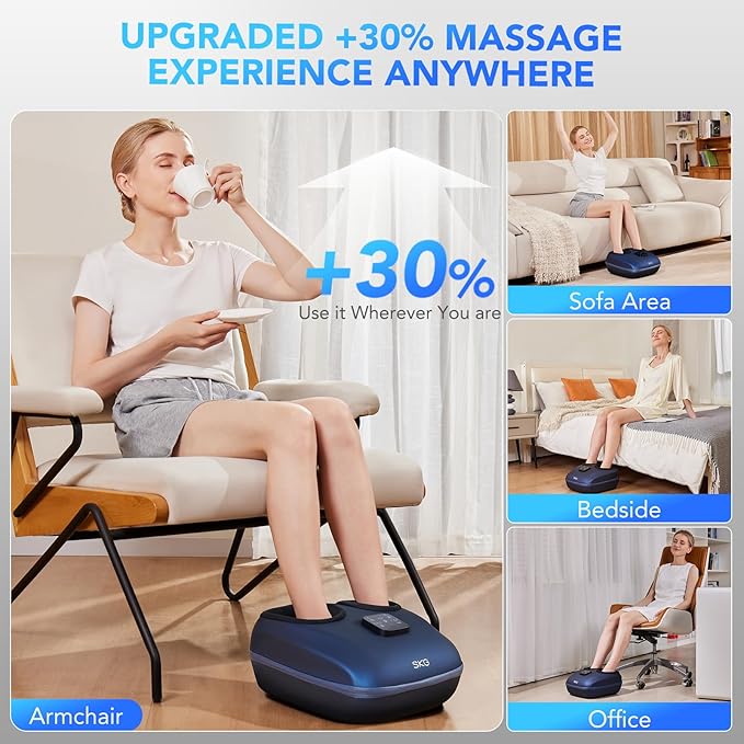 SKG YS100 Shiatsu Foot Massager with Heat and Remote Feet Massager with 3 Air Compression Modes for Plantar Fasciitis and Neuropathy Fits up to Size 13 for Men Women