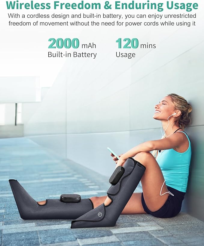 Medcursor Cordless Foot and Leg Massager with Heat Rechargeable Leg Massager for Circulation and Pain Relief After Exercise Portable Massager Boots for Home Office Gym Use