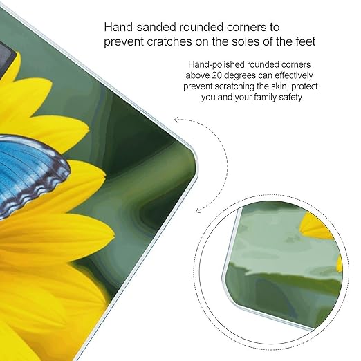 Sunflower Blue Butterfly Scale for Body Weight Sturdy Tempered Glass Weighing Scales with LCD Display Accurate Digital Bathroom Scale Convenient Body Fat Smart Scales 400lb