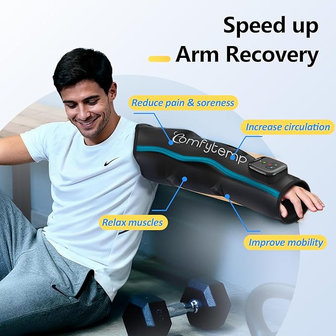 Comfytemp Air Compression Therapy Device K1065 Cordless Full Arm Massager for Circulation and Pain Relief Portable Massage Sleeve for Wrist Hand Forearm