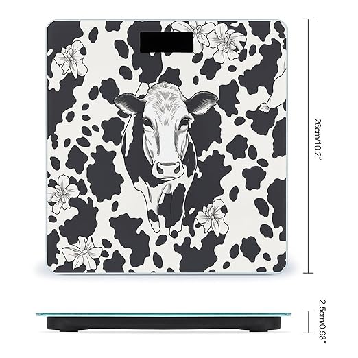 Black and White Cowm Bathroom Scale Weight Scale for Body WeightHighly Accurate Digital Weighing Machine Clear LED Display Digital Bathroom Body Scale 400lb/182kg