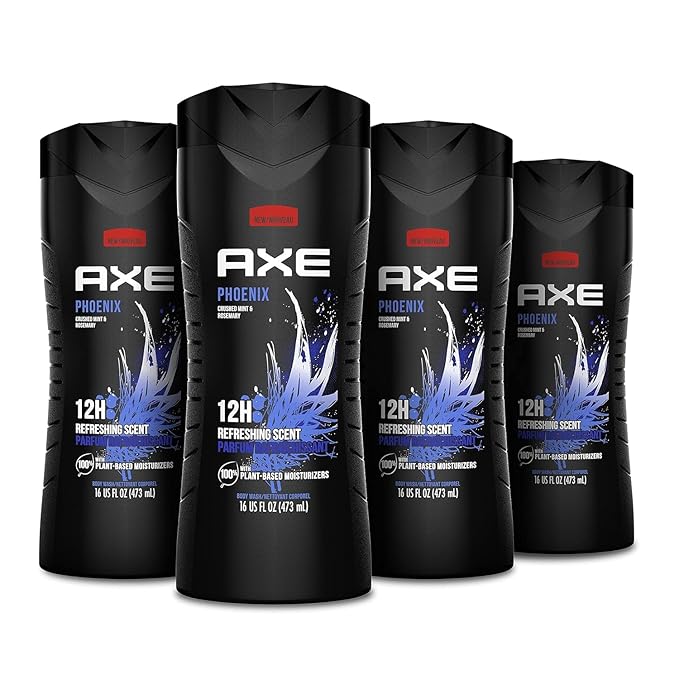 AXE Body Wash Phoenix Mint &amp Rosemary and Excite Coconut &amp Pepper Men's Body Wash 16 oz 4 Pack Bundle
