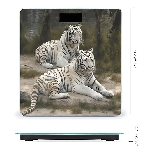 White Tigers Bathroom Scale for Body Weight LCD Display Digital Bathroom Scale Tempered Glass Bathroom Weight Scales Fashion Smart Scales for Home Bedroom 400 Lb
