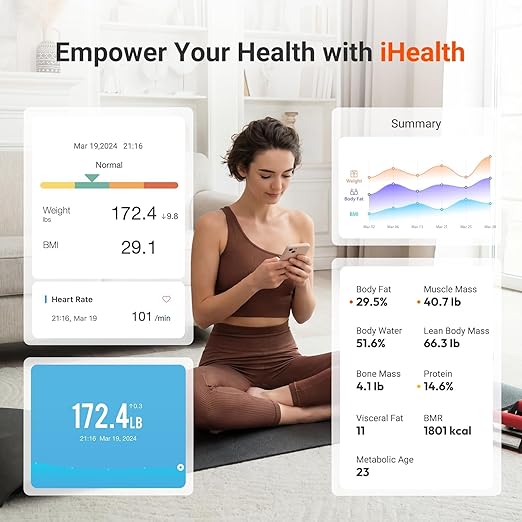 iHealth Nexus Smart Scale for Body Weight Bluetooth Digital Bathroom Scale Body Fat and Muscle Body Composition Monitor Health Analyzer for BMI Compatible for iOS &amp Android Accurate to 0.1lb-Whi