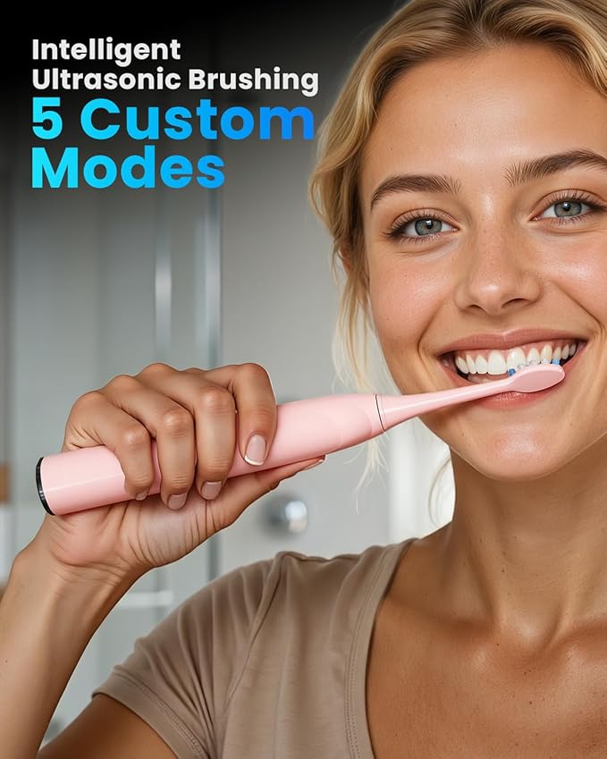 Onlyone Sonic Electric Toothbrush for Adults Rechargeable Ultrasonic Electric Toothbrush with 8 Brush Heads Travel Case Charging Base &amp Wireless Charging - 5 Modes with Smart Timer