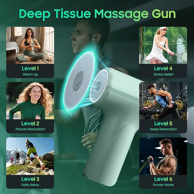 Massage Gun with Heat – Amazing Power! Deep Tissue Percussion Massager Handheld Mini Muscle Gun 7 Massage Heads Quiet &amp Portable