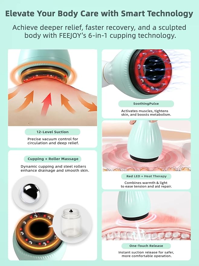 Electric Cupping Kit for Massage Therapy with Heat – Cellulite Massage Tool Lymphatic Drainage Massager Pain Relief for Back Neck &amp Shoulders – Moving &amp Static Cupping Set for Body Sculptin