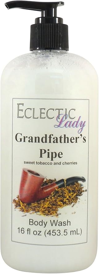 Eclectic Lady Liquid Pearl Body Wash - Grandfather's Pipe Scent 3-in-1 Use For Bubble Bath Hand Soap &amp Body Wash Phthalate-Free Grandfather's Pipe Fragrance Handcrafted in USA (16 oz)