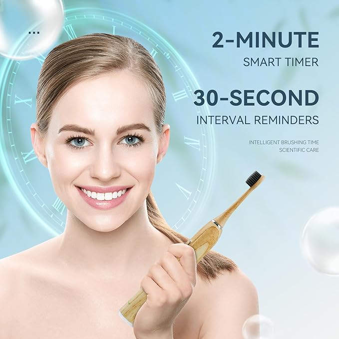 Bamboo Electric Toothbrush Sonic Electric Bamboo Toothbrush for Adults IPX7 Waterproof Rechargeable Toothbrush 5 Cleaning Modes 4 Bamboo Brush Heads Soft Bristle