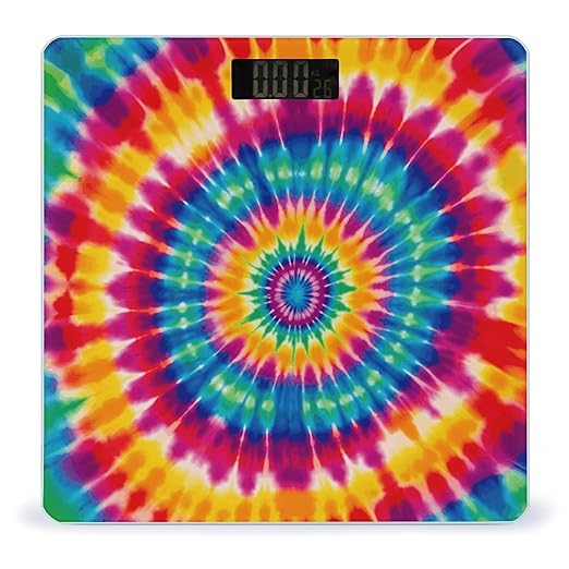 Tie Dye Pattern Weight ScaleClear LED Display Bathroom Digital Weighing ScaleTempered Glass Digital Bathroom Scale for Body Weight Capacity Up to 400 Lbs