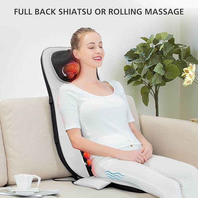 Snailax Neck and Back Massager with Heat Shiatsu Back Massager for Back Pain KneadingRolling Massage Seat CushionFull Body Massage Chair PadSeat Massager for ChairIdeal Gifts