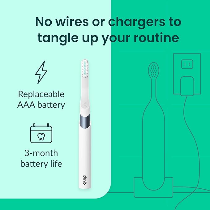 Quip Metal Sonic Electric Toothbrush for Adults - Time Travel &amp Soft Bristles with Travel Case &amp Replacement Brush Head - 3 Month Battery Life Faded Blue