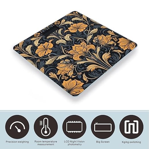 Old Style Flowers Scale for Body Weight Highly Accurate Digital Bathroom Scale Sturdy Tempered Glass Weighing Scales with LCD Display Fashion Body Fat Smart Scales 400lb
