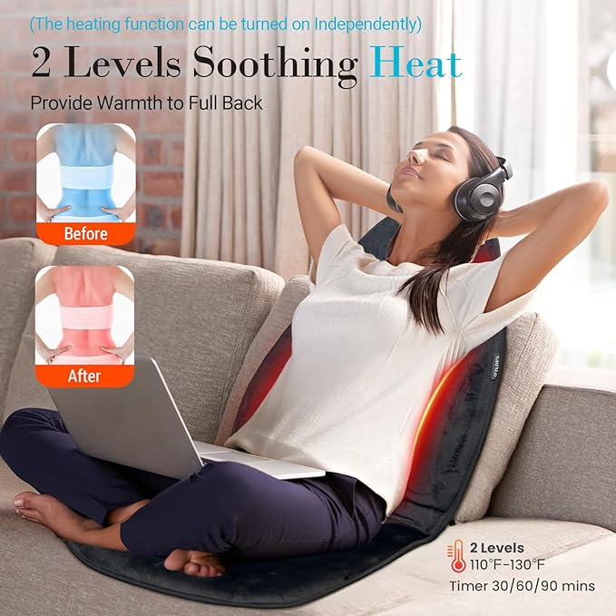 Chair Massager Cushion Back Massager with Heat Electric Seat Massage Pad Back Massage Chair Pad for Back Pain Relief 2 Heat Levels &amp 5 Vibrating Modes Christmas Gifts for Men Dad Mom Him Her