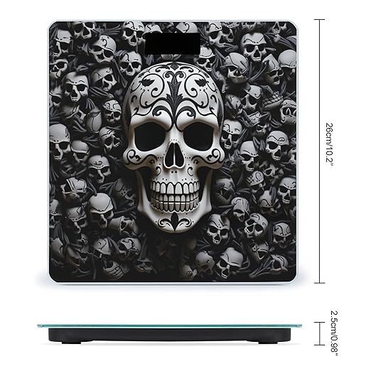 Black and White Skulls Bathroom Scale Weight Scale for Body WeightHighly Accurate Digital Weighing Machine Clear LED Display Digital Bathroom Body Scale 400lb/182kg