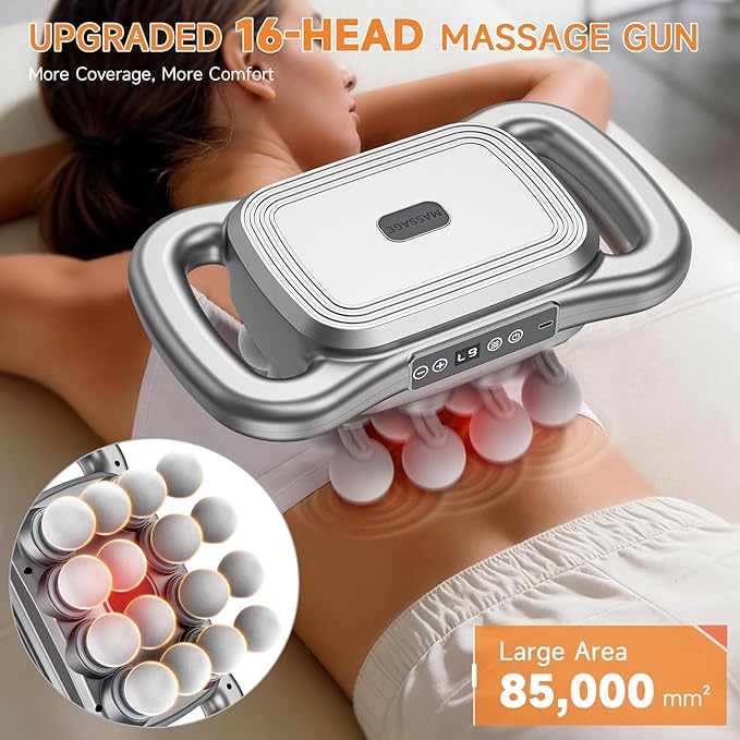 16 Head Massage Gun SetDeep Tissue Percussion Massager with 9 Modes &amp LevelsElectric Massage Tools for Back/Neck/Shoulder/Waist/Arm/Hand/Leg/Foot/Full Body Muscle Massager Gun Pain Relief