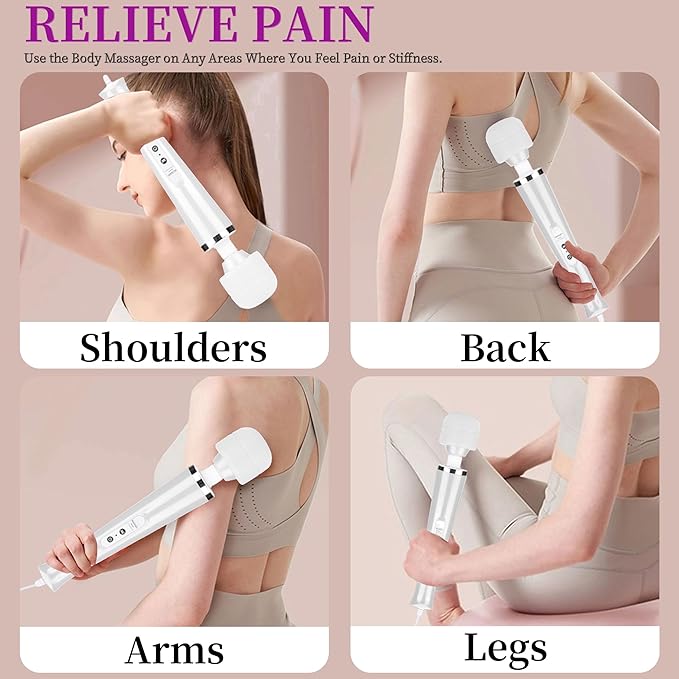Wired Wand Massager for Women 10-Speed Electric Handheld Deep Tissue Massager Powerful Plug-in Full Body Muscle Recovery Tool for Neck Back Shoulder &amp Foot Relief (White)