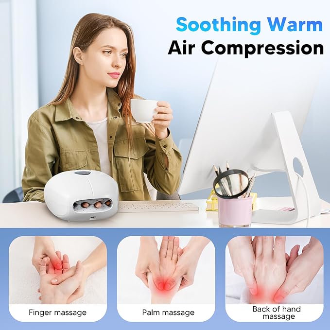 arboleaf Hand Massager with Heat and Compression Hand Massage Machine for Her Him Adjustable Intensity for Custom Comfort Rechargeable Portable Small Finger Massager