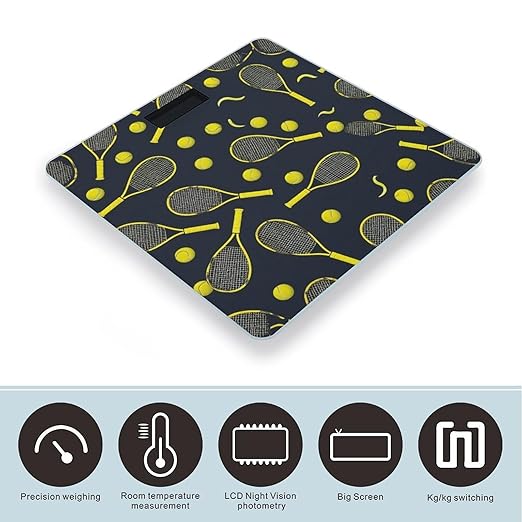 Smart Scale for Body Weight Automatic Switch Digital Bathroom Weighing Scale Funny Colourful Tennis Racquets and Tennis Balls