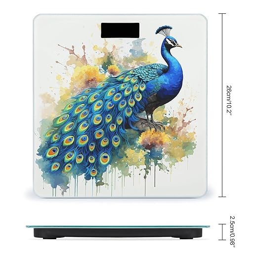 Peacock Watercolor Painting Bathroom Scale Rounded Smart Scale for Body Weight Automatic Power On/Off Weight Scales Accurate Bathroom Digital Scales for Pet Home Bedroom Kitchen