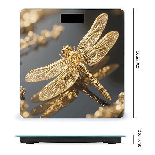 Gold Exquisite Dragonfly Scale for Body Weight Sturdy Tempered Glass Weighing Scales with LCD Display Accurate Digital Bathroom Scale Convenient Body Fat Smart Scales Easy Read